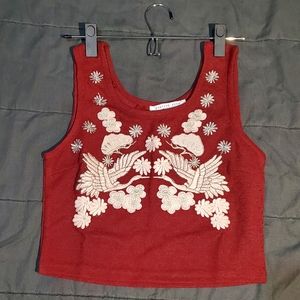 English Rose Burgundy Crop with pink design